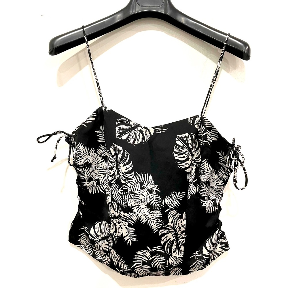 ZARA Black Leaf Print Strappy Crop Top
